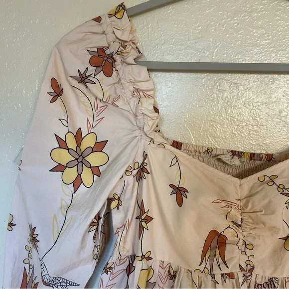 Anthropologie Let Us Be Poplin Whimsical Puff Sleeve Babydoll Blouse with Ruffle - Picture 5 of 13